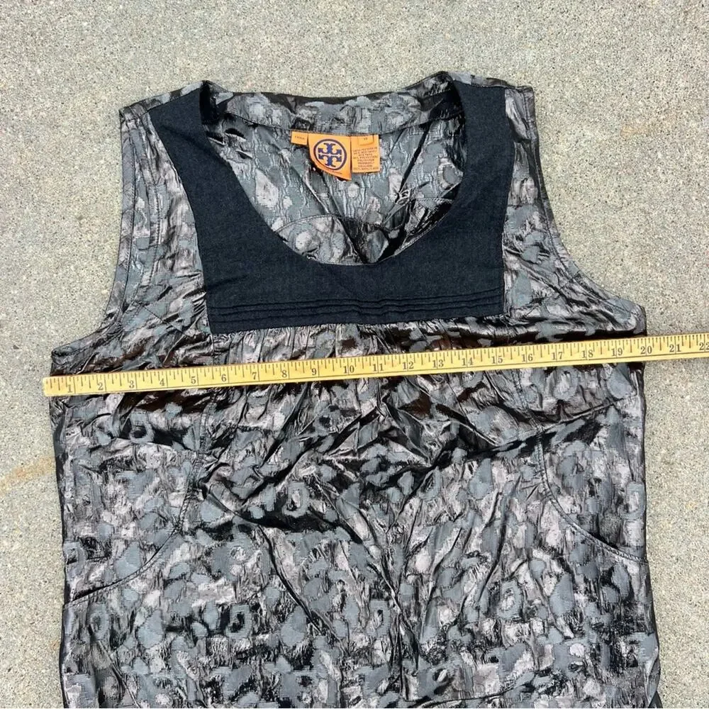 Tory Burch Claire Metallic Black Cheetah Sleeveless Knit Top Shirt Sz 14